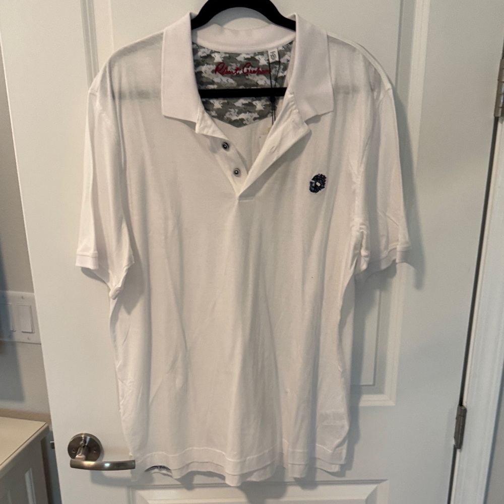 Robert Graham White Polo Shirt with Embroidered Logo.